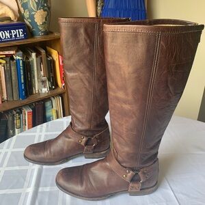 Women’s Tall Leather Harness Boots - Brown